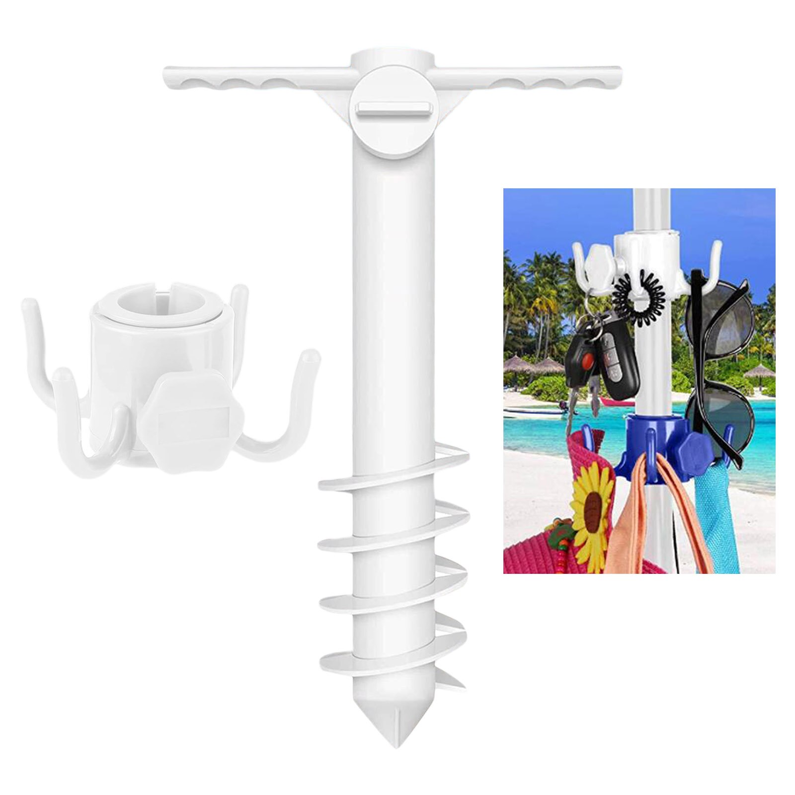 Anclaje de arena para sombrilla de playa, soporte de anclaje de arena con tornillo de en espiral, talla única para ARENA y viento resistente: 5 Spiral 1 Hook