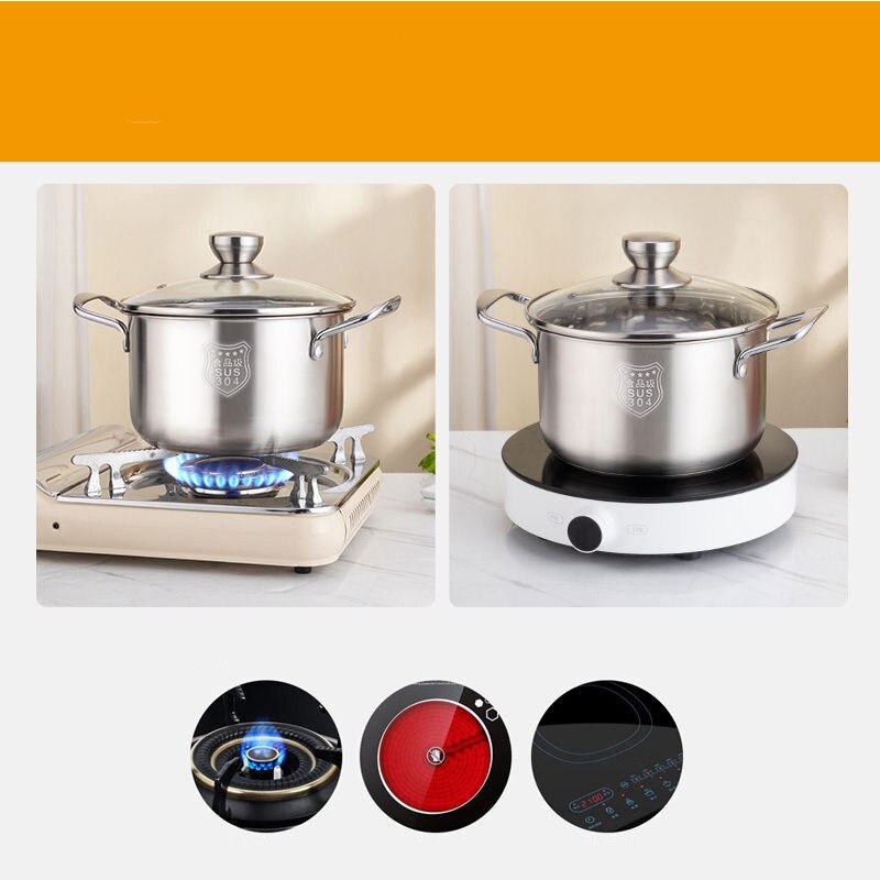 304 Stainless Steel Soup Pot Thickened Small Soup Pot Milk Pot Gas Stove Induction Cooker General Household Double Bottom Wok