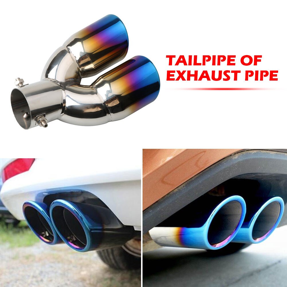 Double embout d'échappement courbé, bord roulé incliné, en acier inoxydable, entrée 76mm, silencieux Auto, argent, fournitures pour l'extérieur de la voiture