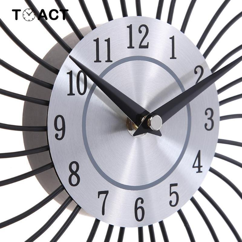33cm Vintage Metal Crystal Sunburst Wall Clock Luxury Diamond Large Wall Clock Morden Silent Clocks for Home Decor