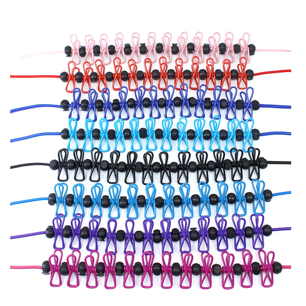 Corde à linge élastique avec 12 pièces pinces à linge Clips 2 crochets d'extrémité réglables
