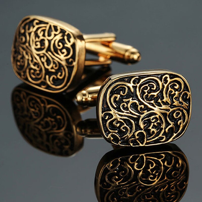 Boutons de manchette ovales en métal pour hommes, fleur sculptée, boutons de manchette ovales à la , pour chemise d&#39;affaires, costume, badge, boutons,