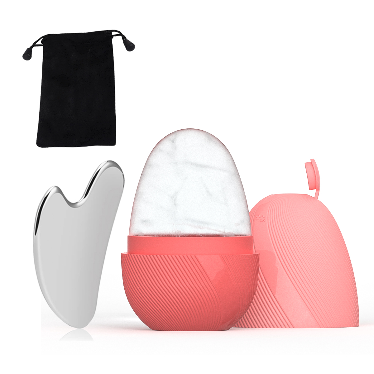 Rolo facial de gelo e conjunto de ferramentas gua sha de aço inoxidável, massageador facial rolo de gelo ferramenta de cuidados com a pele conjunto de beleza ferramenta de contorno de levantamento: Prateado