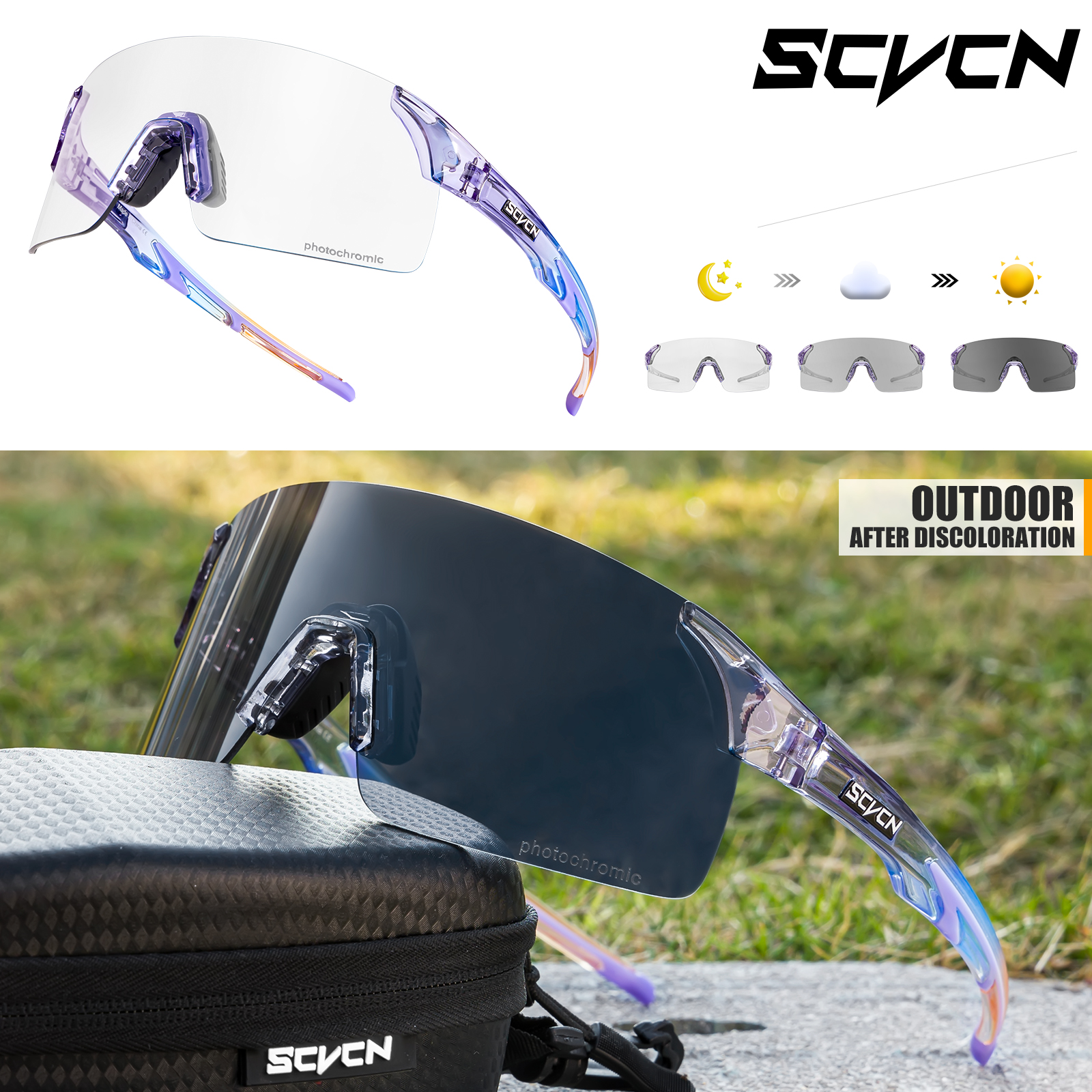 SCVCN-gafas de sol fotocromáticas para hombre y mujer, lentes para escalada, deportes al aire libre, ciclismo, conducción, bicicleta: Gris