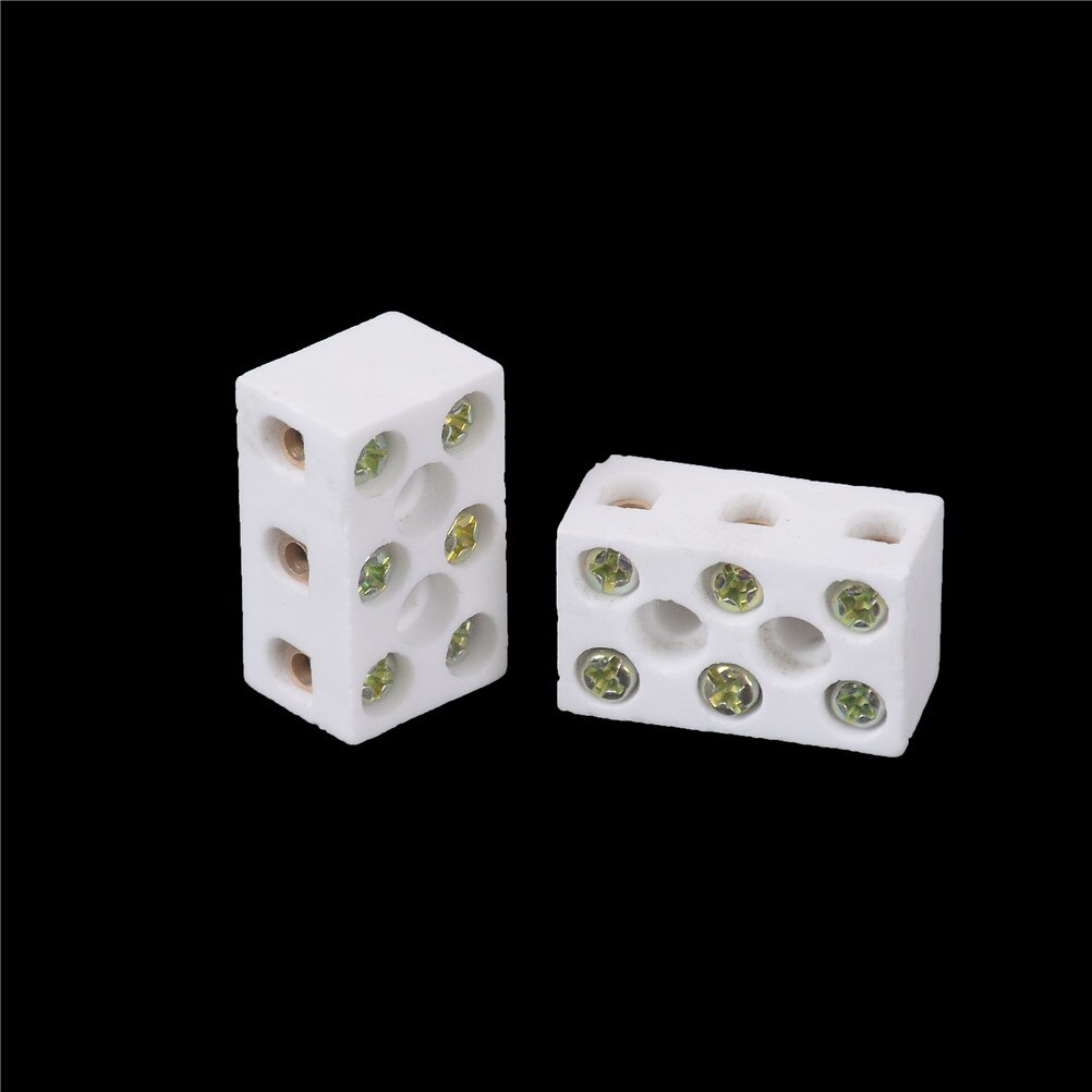 2 Pcs Block 15A 3 Way 6 Hole Connector Porcelain Ceramic Terminal Blocks Ceramic Terminal