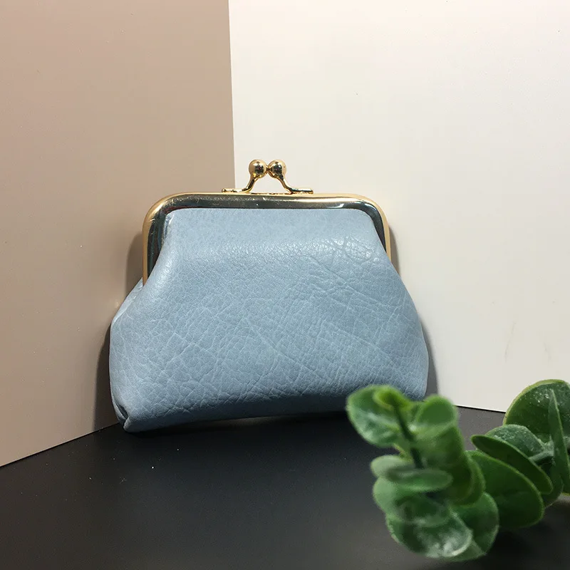 Women's Coin Purse Oil Wax Leather Wallet Buckle Mini Wallet Coin Bag Lipstick Storage Bag Ladies Clutch Bag Case: Dark Grey