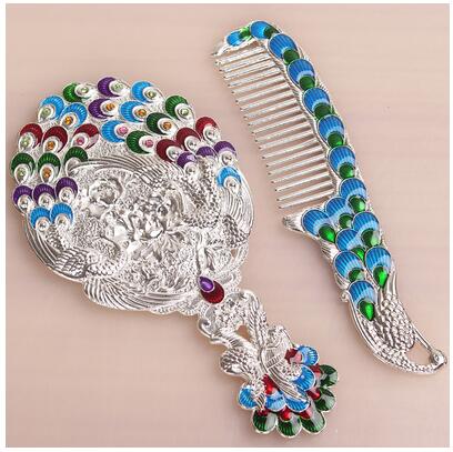 Espejo de mano Vintage para maquillaje, accesorio de tamaño pequeño europeo, con asa, para , HZJ012: C1