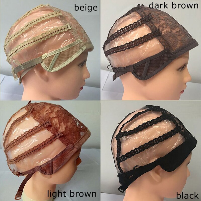 Bonnet pour fabrication de perruque, casquette en plastique extensible, noir moyen, 5 pièces, pour la fabrication des perruques, avec sangle ajustable