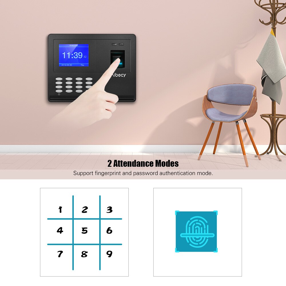 Aibecy Biometrische Fingerprint Passwort Zeit Attendace Maschine Mitarbeiter Überprüfung-in Zeit Uhr Recorder Reader