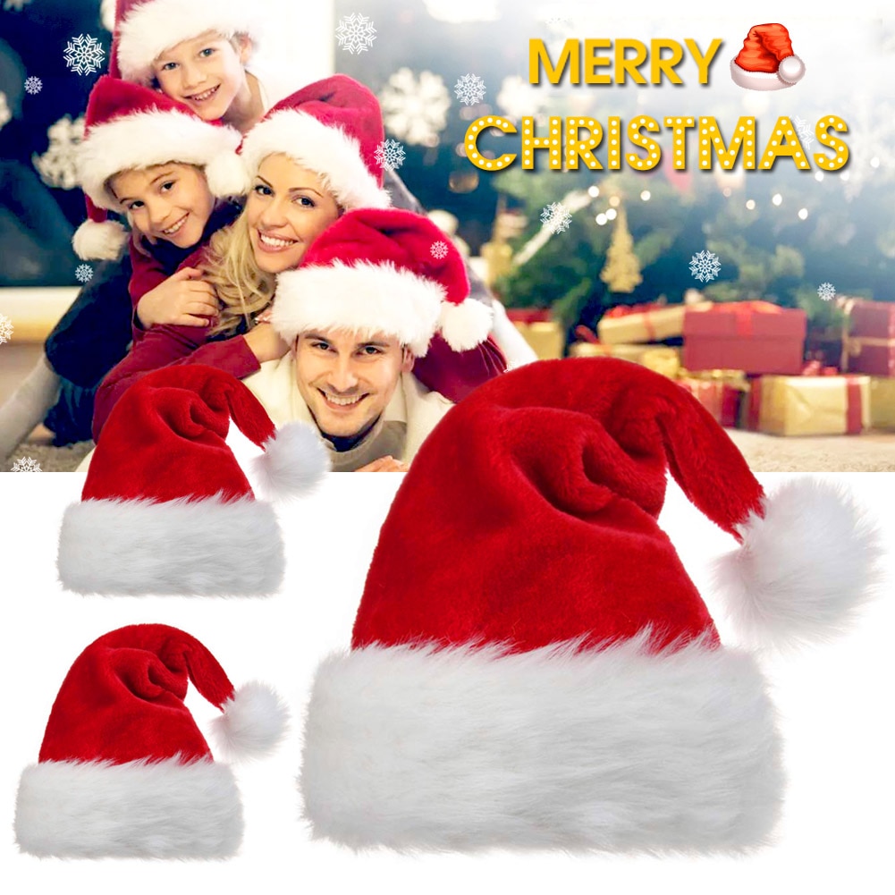 Santa Claus Caps Hat with Plush Trim Comfortable for Christmas Party Costume natal santa hat bonnet noel HTQ99