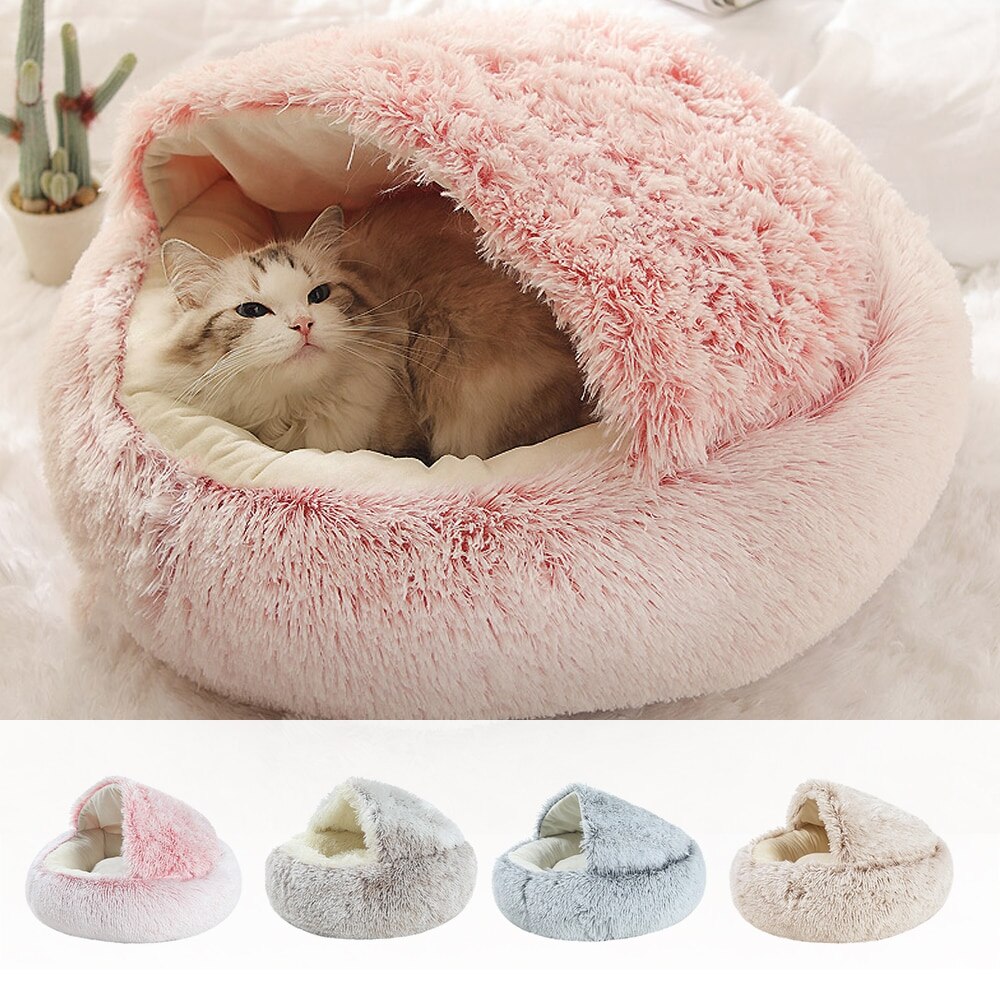 The Pet Cat Dog Bed Round Plush Cat Warmer Beds For Small Cats Soft Plush Beds For Cat Litter 2 In 1 Cat Beds