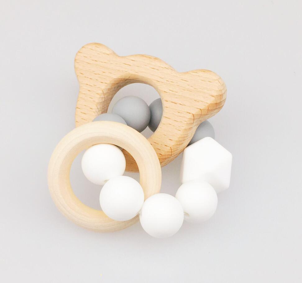 Bijtringen houten speelgoed dierenvormige sieraden bijtringen voor baby's organische houten siliconen kralen baby rammelaar kinderwagen accessoires speelgoed: Type 8