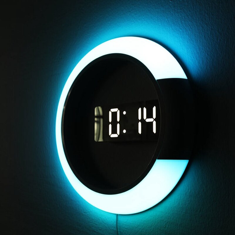 WSFS Led Mirror Hollow Wall Clocks Home Decor Multi-Function Alarm Temperature Ring Light Digital Wall Clock White