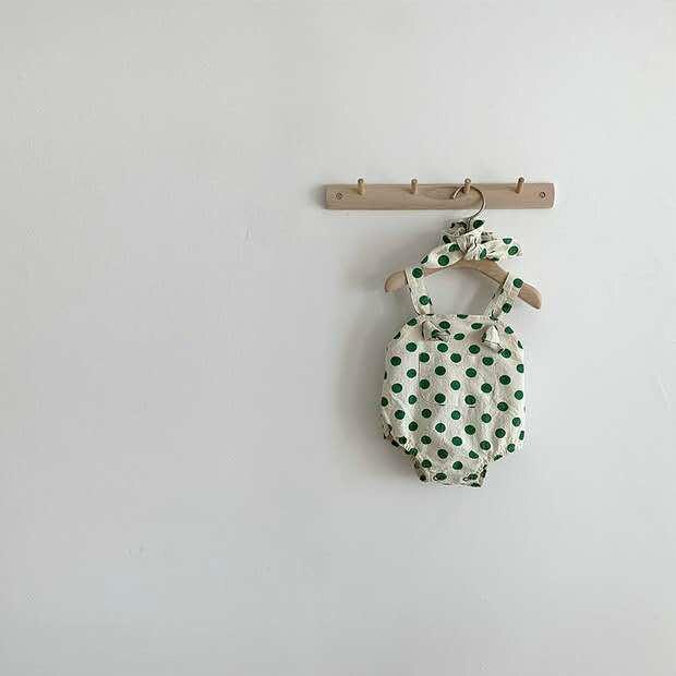 Lente baby bodysuit en zomer jongens meisjes boyle point schattige baby eenvoudige stippen creeper jumpsuit met bandjes broek: Groente / 12m