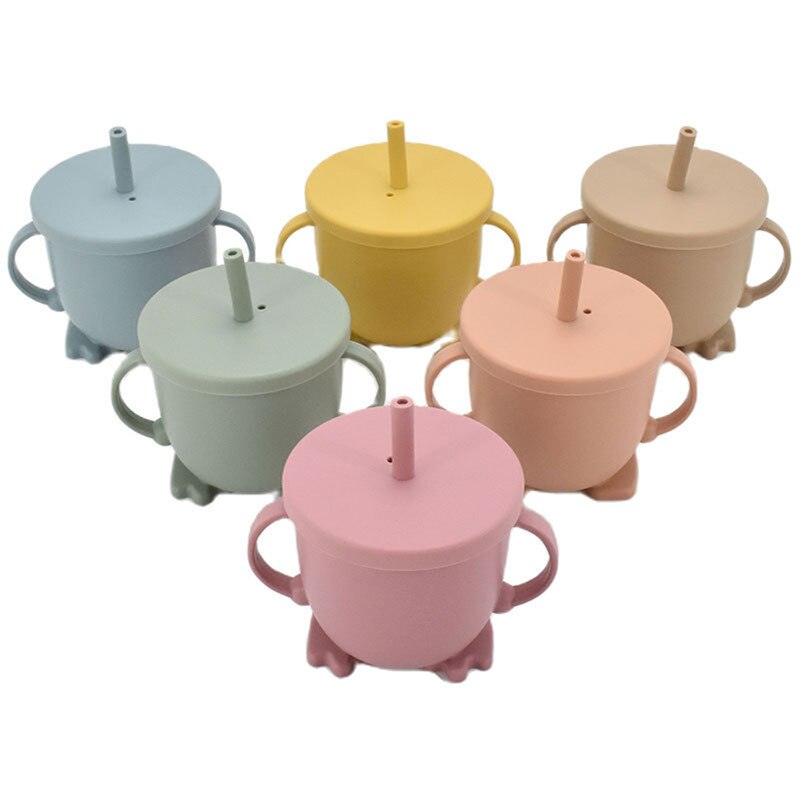 Taza de beber de paja de silicona para niños, vaso de entrenamiento infantil a prueba de salpicaduras y antideslizante, sin BPA, irrompible