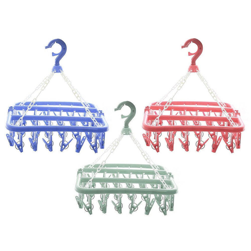 32 Clip Hanger Foldable Plastic Socks Towels Cloth Hanger Rack Household Socks Underwear Drying