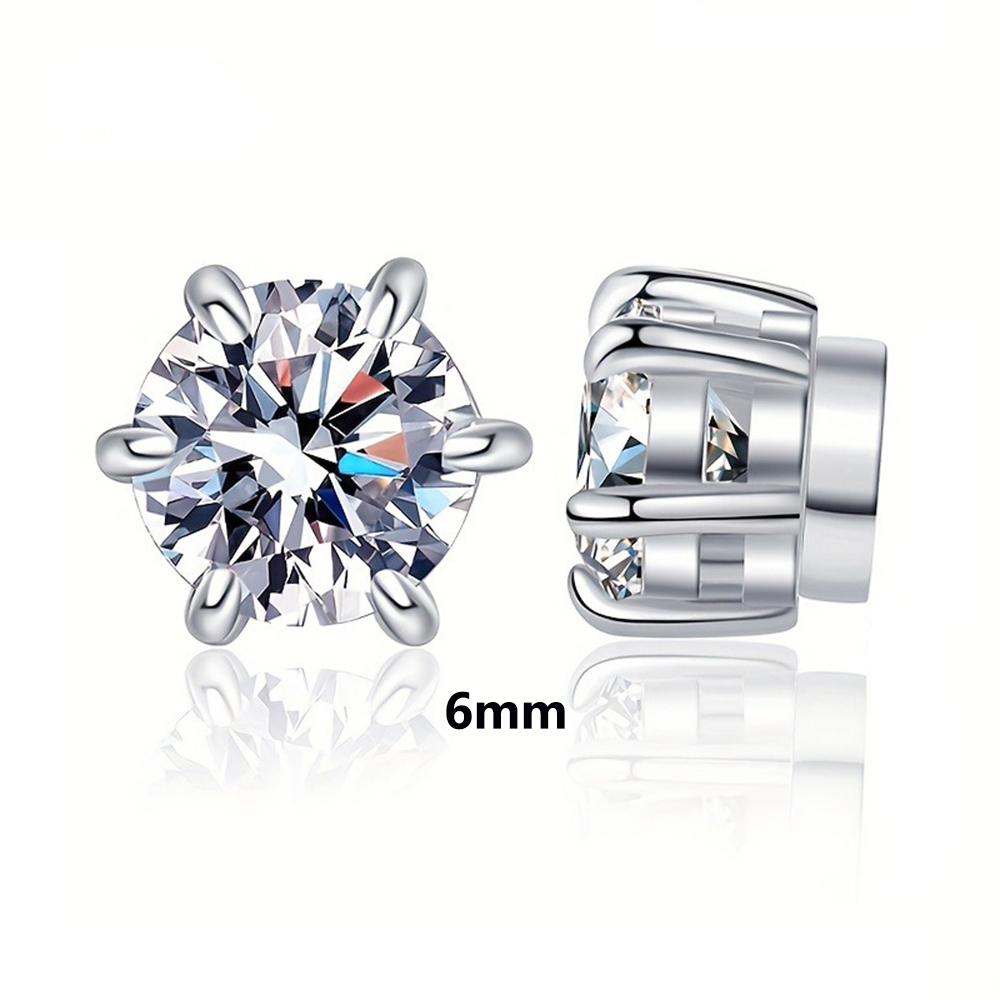 2pcs Moissanite earrings Magnetic Simple 2CT Moissanite earrings No need to pierce the ear Valentine's Day Mother's Day: SILVER PLATED