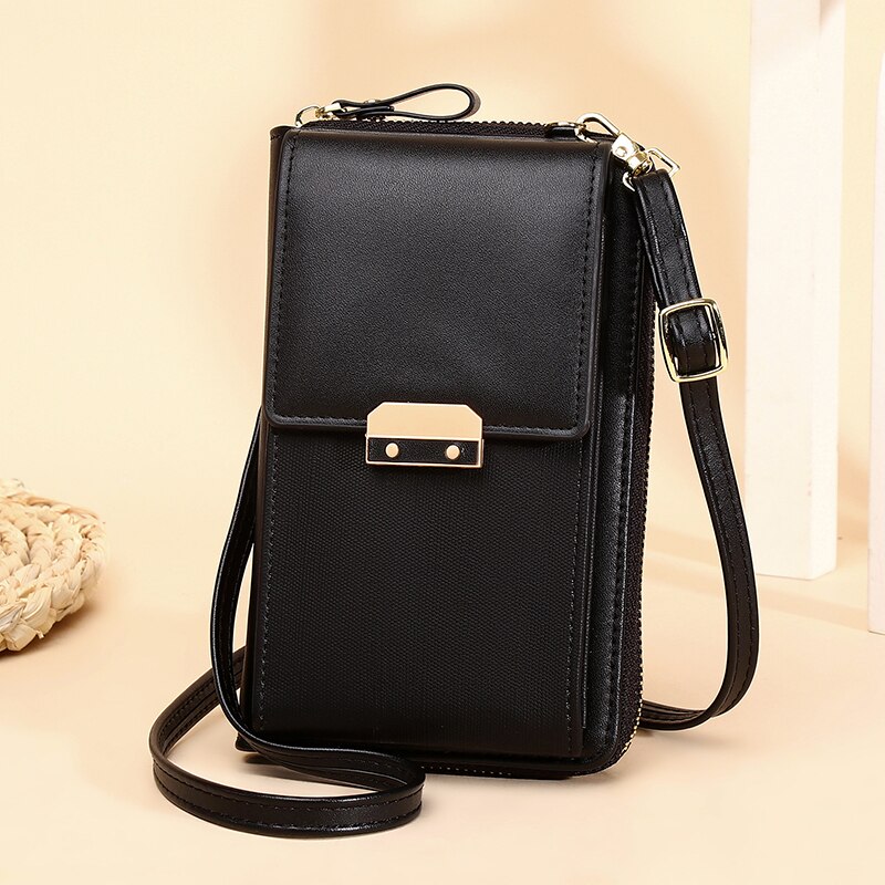 Vrouwen Messenger Bag Mobiele Telefoon Schouder Portemonnee Kleine Pu Lederen Crossbody Hangen Zakken Voor Dames Kaarthouder Portemonnee vrouwelijke: Black