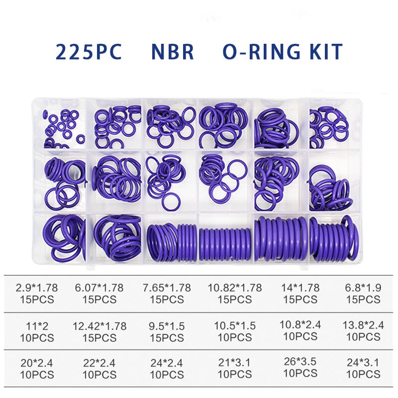 O Rings Rubber/Silicone Ring Seal VMQ NBR FKM Sealing O-rings Nitrile Washer Rubber oring set Assortment Kit Set Box Ring: BNP-225