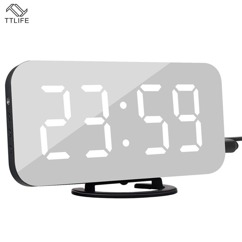 Electric Digital Alarm Clock Mirror LED Display Voice Control Multifunction Snooze Digital Table/Desk Clocks Words USB Charge