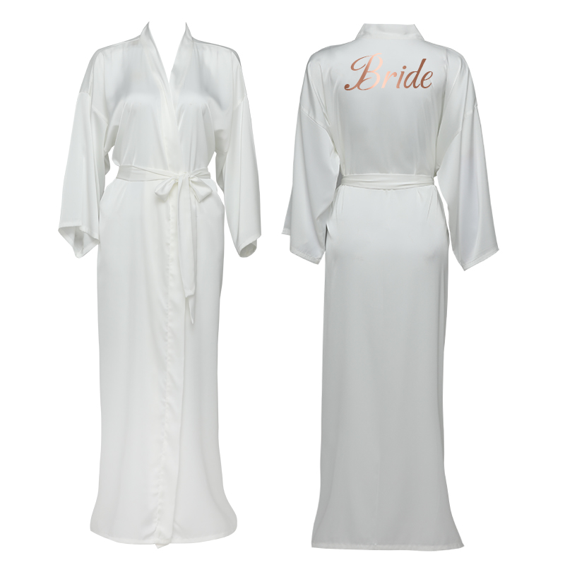Malva-Bata larga de satén de gasa para dama de honor, ropa de manga larga, personalizada, para novia y boda: rose gold bride 2