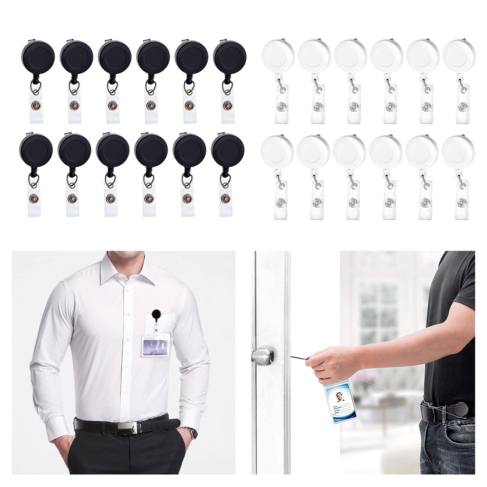 12pcs/Set Retractable ID Badge Holder Reels Key Ring Holders Badge Holder, Heavy-duty Steel Wire Cord