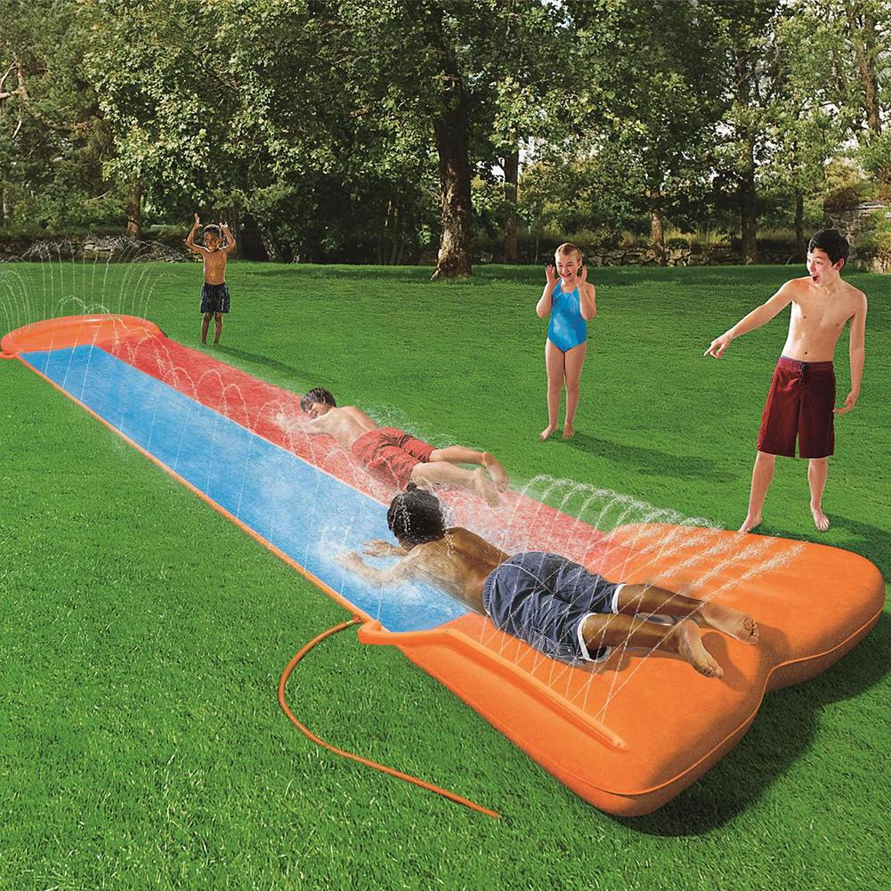 5.49m X 1.38m Children Water Slide Garden Racing Double Water Slide Spray Inflatable Summer Toy For Outdoors