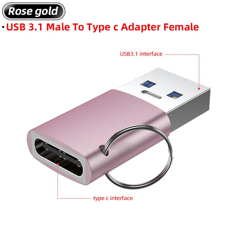 Adattatore USB C 3.1 USBA maschio a USB tipo C femmina tipo-c adattatore USBC OTG per Laptop connettore auricolare Samsung Xiaomi 10: rose gold