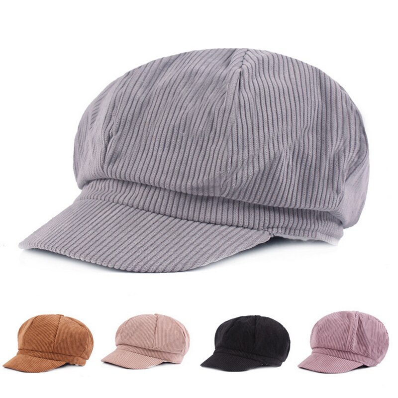 Gorra de pana estilo intelectual Retro para mujer, gorro con Cierre trasero, accesorios de sombrero de ocio,