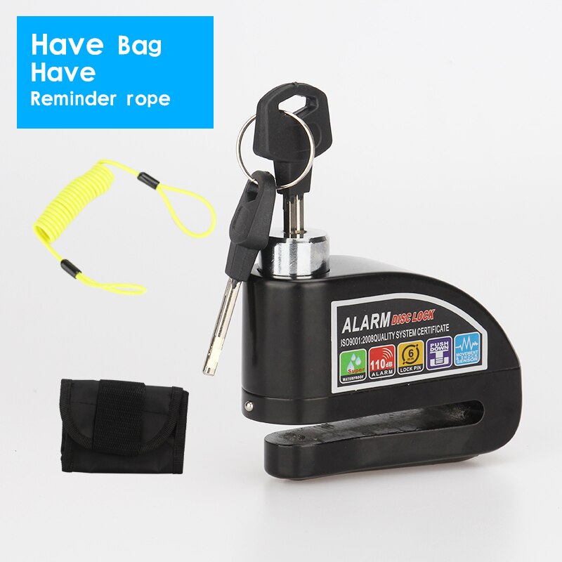 Motorcycle Scooter Metal Security Anti-theft Wheel Disc Brake Lock Alarm 2m Reminder Rope Alarm Lock BikeBrake Bag Spare Battery: Black Package B