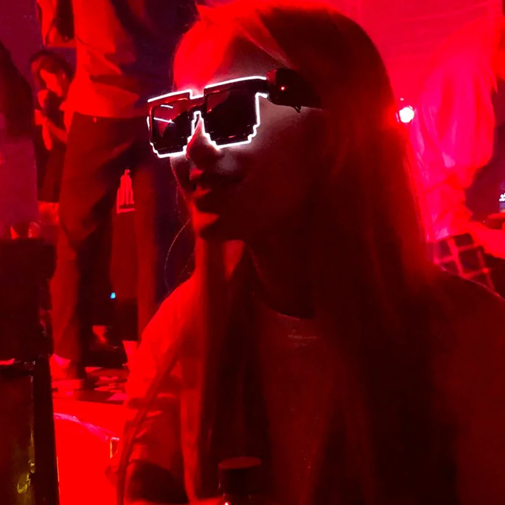 Óculos com iluminação LED sem fio, óculos de néon que brilham no escuro para festa rave, EDM
