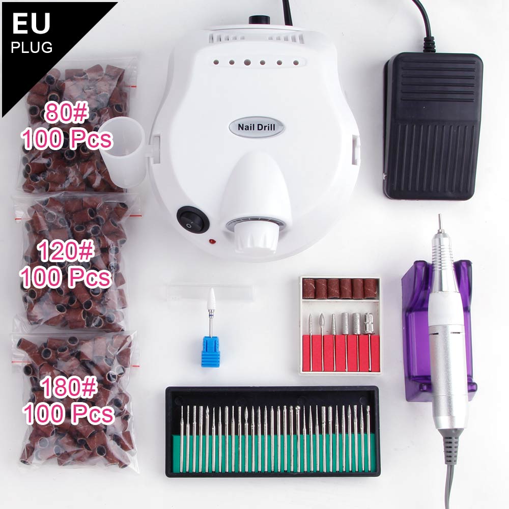 Electric Machine Apparatus for Manicure Pedicure Kit Milling Cutter Ceramic Nail Drill Art Polisher Tool Bits Sanding Bands: White Set A