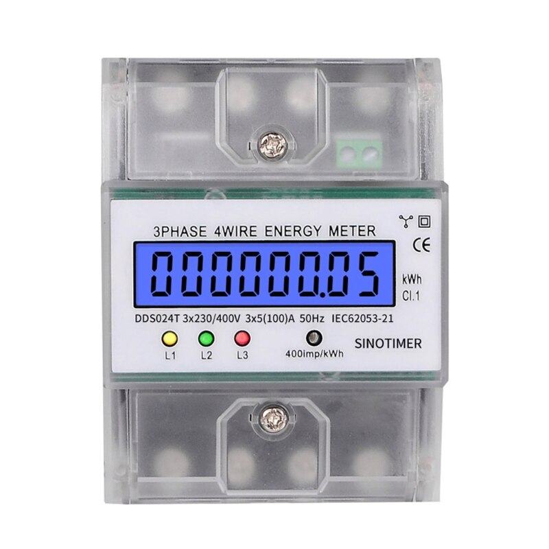 3 Phase 4 Wire Electronic Power Consumption Energy Meter LCD Digital Backlight