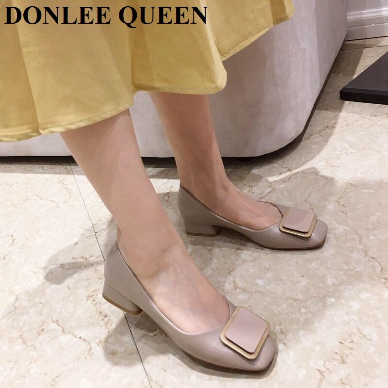 Zapatos planos de bailarina para mujer, bailarinas informales de trabajo, de tacón bajo, mocasines cuadrados con hebilla de Metal