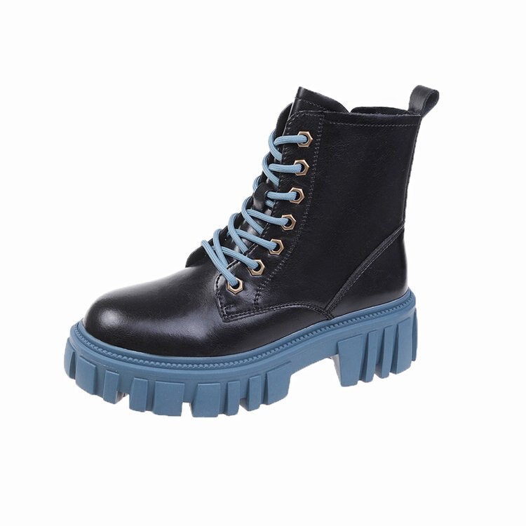 Botas Martin de fondo grueso para mujer, botines con cordones de estilo británico, a la , Otoño e Invierno: black / 36