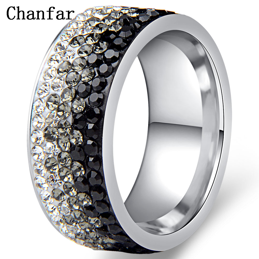 Chanfar 6 7 8 9 10 størrelser aaa krystall ring kjærlighet sjarm rustfritt stål ringer for kvinner kvinnelige mannlige smykker