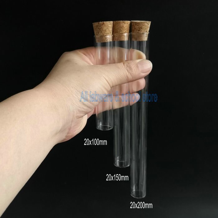 10Pcs Clear Glass Test Tube DIA 20/25/30mm Long 100/120/150/200mm Flat Bottom Test Tube With Cork