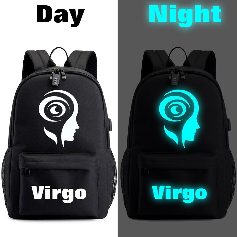 Lumineux 12 zodiaque cartable Leo vierge Taurus Gemini scorpion sac à dos 12 Constellations garçons et filles sac à dos pour enfants: Virgo