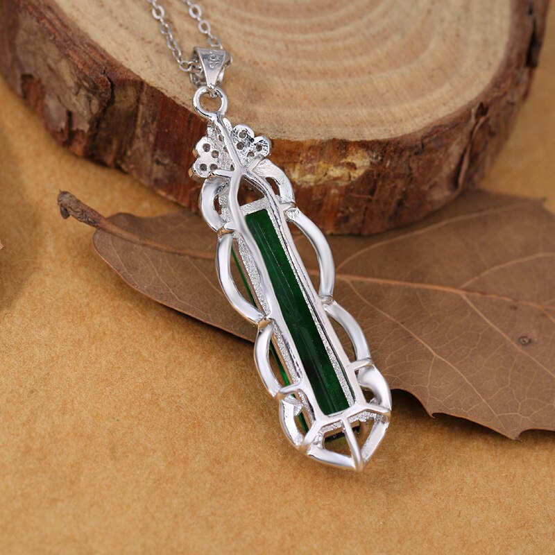 S925 Silver Necklace Treasure Emerald Pendant for Women Turquoise Gemstone bijoux femme joyas Pendant Jewelry S925 Necklaces