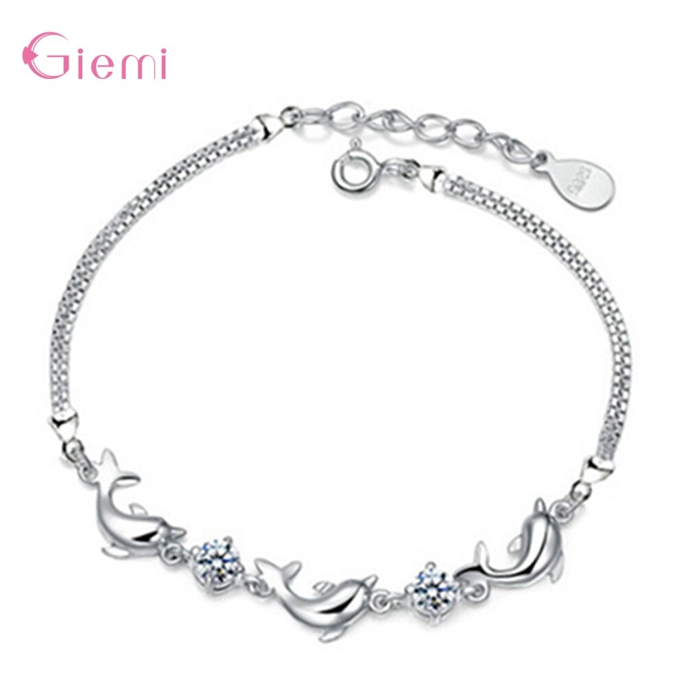 Creatieve 925 Sterling Zilveren Dolfijn Armbanden Armbanden Voor Vrouwen Meisje Armband Charm Vriendschap Zirconia Armband Sieraden: White