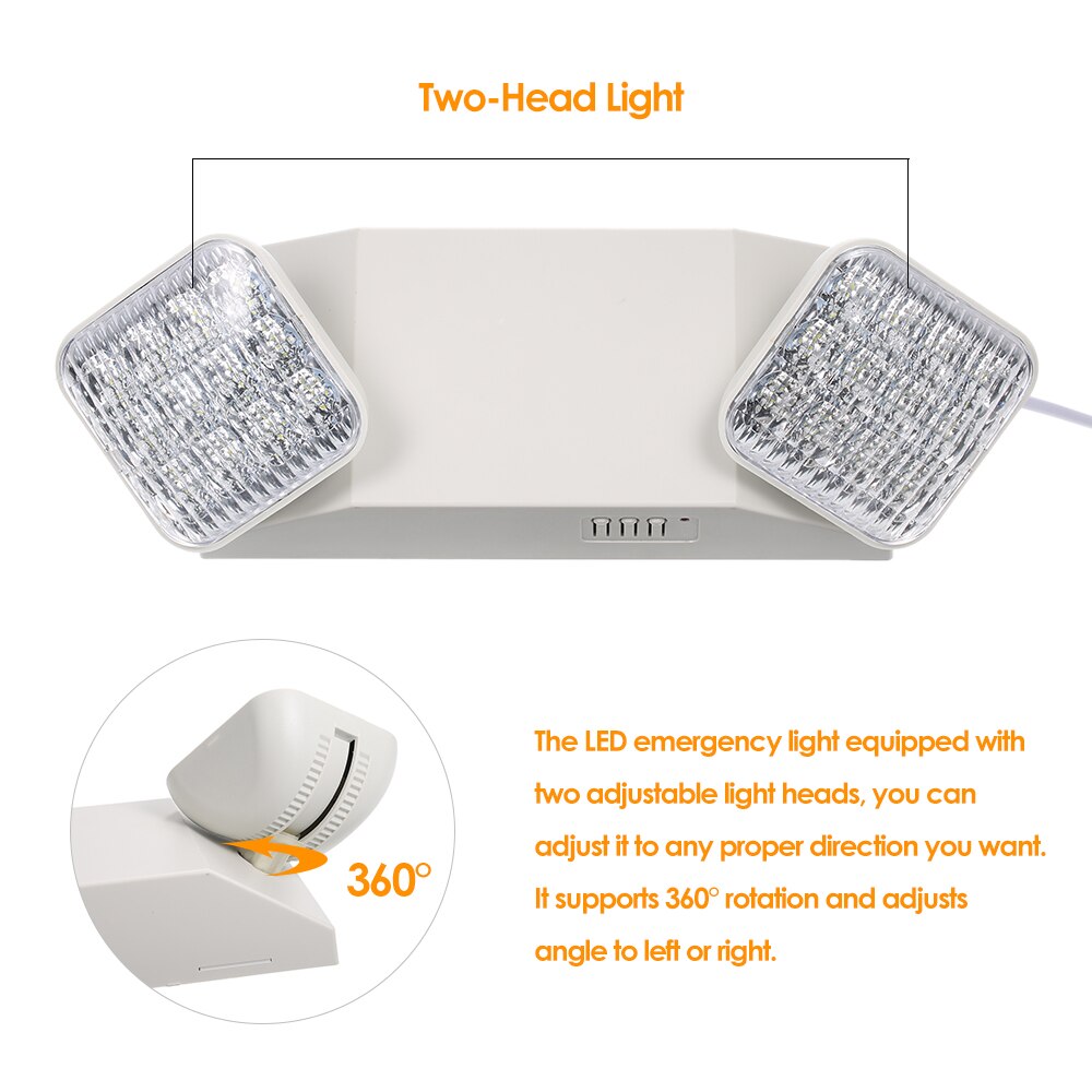 AC85-265V LEDs Emergency Light Two-Head Adjustable 1800mAh Batterys Wall-Mounted Lamp for Residential Commercial Garage Basement