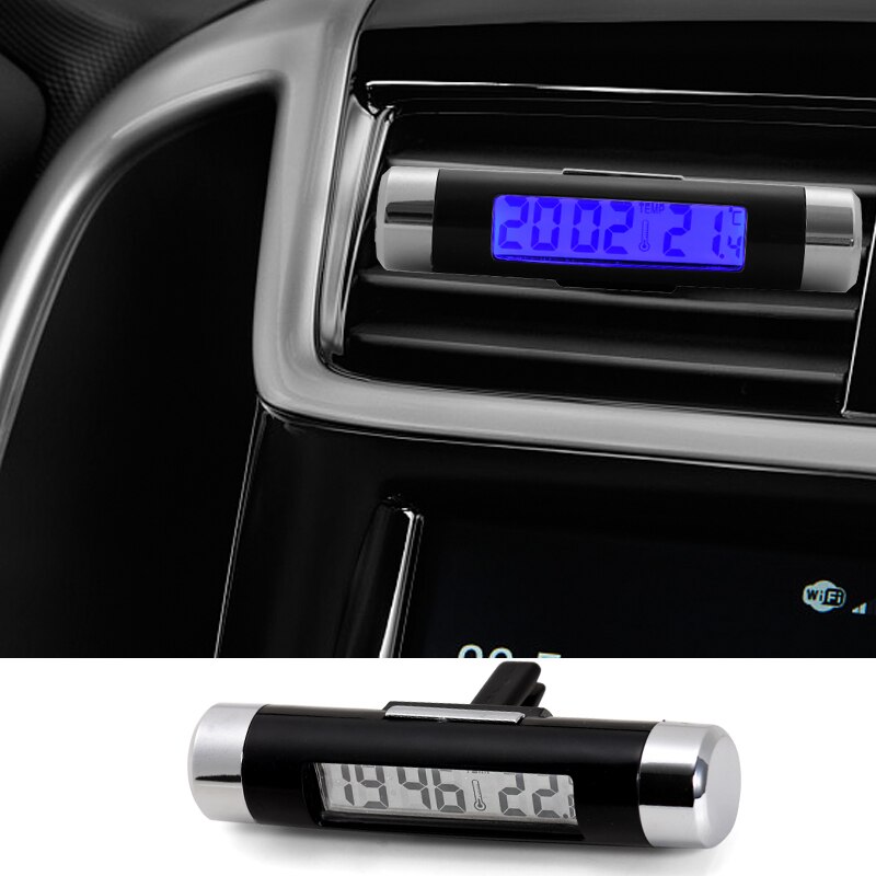 Draagbare 2 in 1 Auto Digitale LCD Klok en Temperatuur Display Elektronische Klok Thermometer Auto Automotive Blauwe Achtergrondverlichting Met Clip