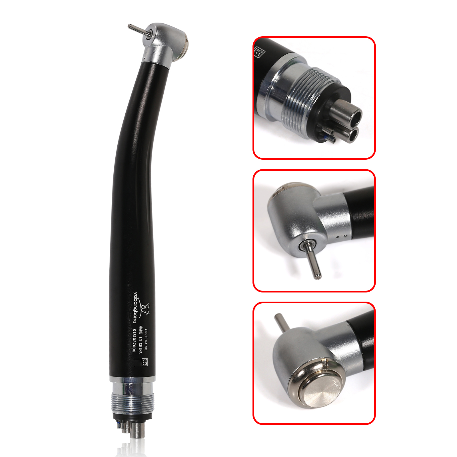 2/4Holes Dental High Speed Handpiece Push Button Standard Head Air Turbine Single Water Spring Rotor/Cartridge: black