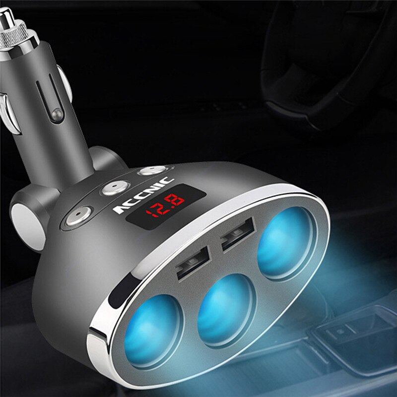3 In 1 Dual Usb Auto Sigarettenaansteker Splitter Plug 3 Auto Voltage Monitor 13Cm X 8.8M X 4.7Cm