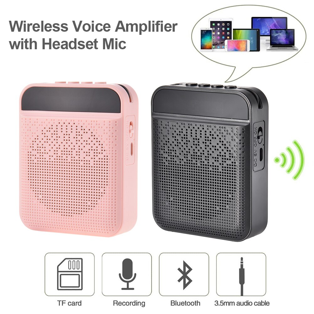Portable Voice Amplifier with Mic Headphone Personal Microphone Speaker for Teachers Tour Guides Trainers Black or Pink color
