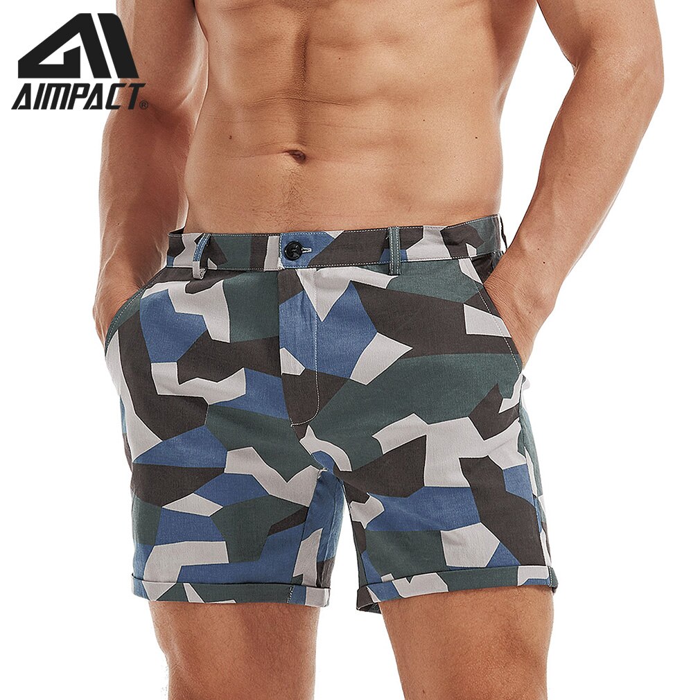 AIMPACT-pantalones cortos informales de algodón para hombre, Shorts masculinos de 3 pulgadas, de camuflaje, de carga, para playa al aire libre, AM2379: Army blue / L