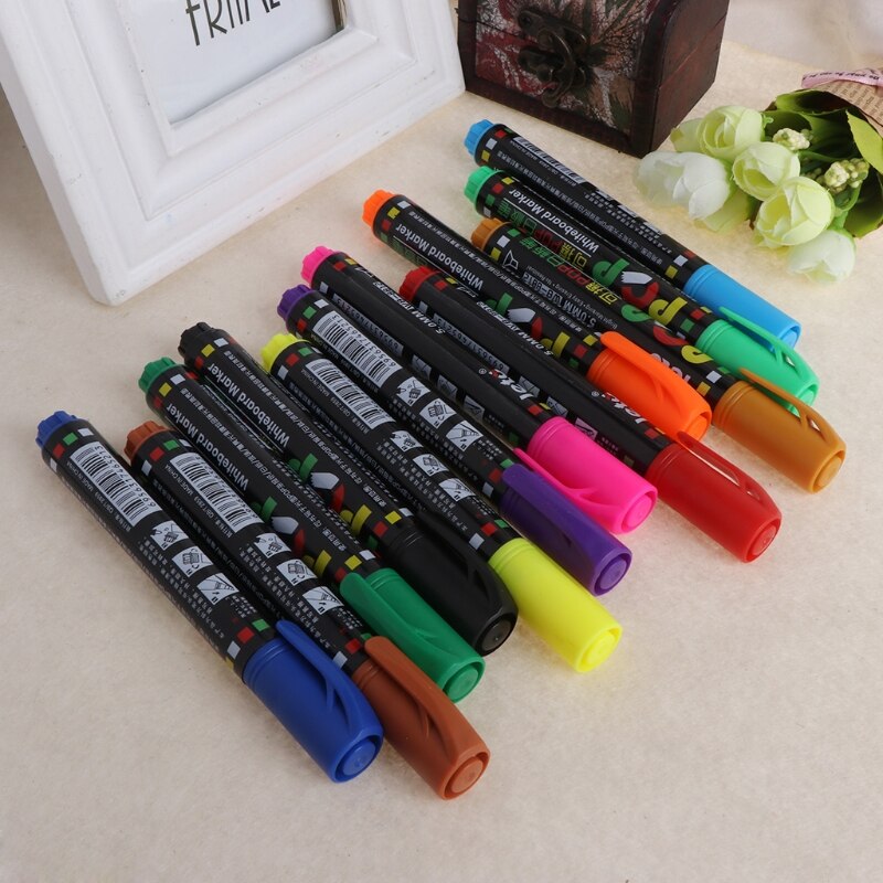 12 marcador de pizarra de Color borrable, para poner papel de cristal en borrado en seco, pluma para escribir de 5mm