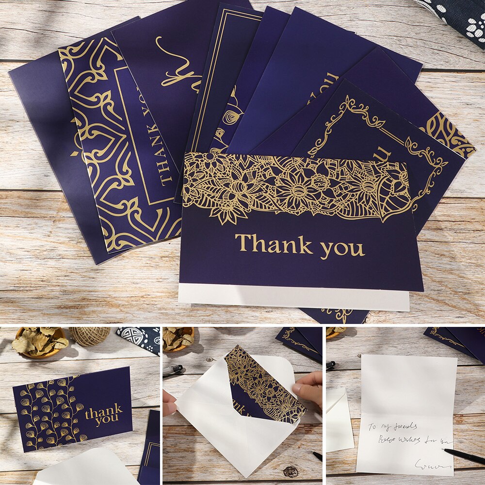 5pcs Gold Embossed Thank You Cards Blank Note Cards with Envelopes Letter Greeting Cards Perfect Business Wedding Cards Gra