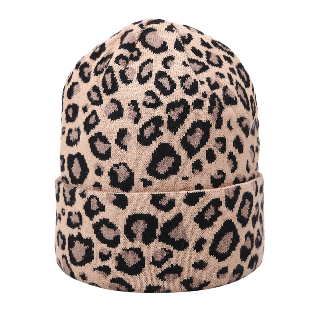 40#  wintermutsen dames luipaard trendy warme muts oversized dikke baggy rekbare slouchy skully hoed vrouwelijke hiphop mutsen hoeden: Koffie