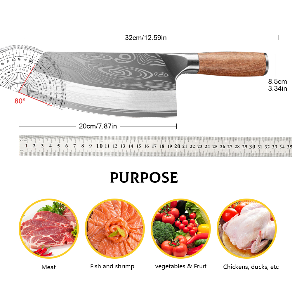 Küchenmesser Hackmesser Kochmesser Edelstahl Rasiermesser Scharfes Schneiden Hackfleisch Chinesisches Metzgermesser Holzgriff Geschenkbox